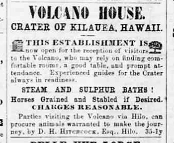 !860s newspaper ad for the Volcano House hotel