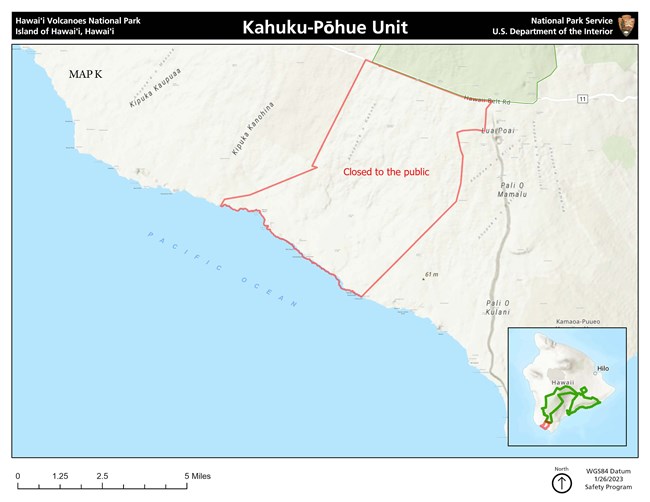 Map showing closure at Kahuku-Pōhue Unit.