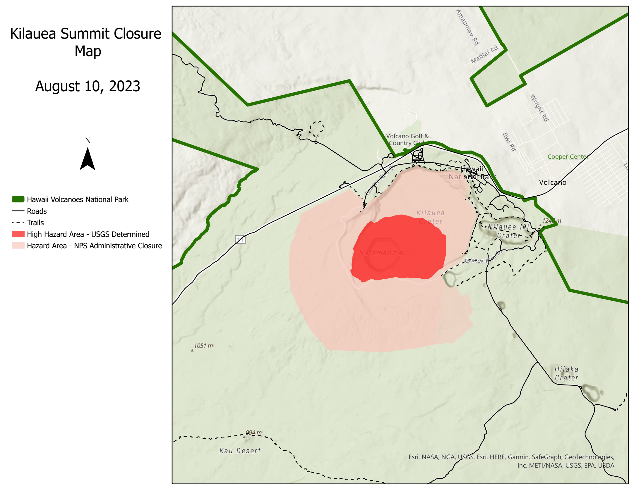 Map showing the closure within Kīlauea caldera and certain surrounding areas.
