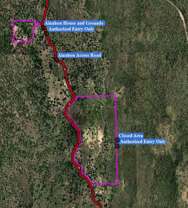 Map showing closure along administrative areas along Ainahou Access Road.