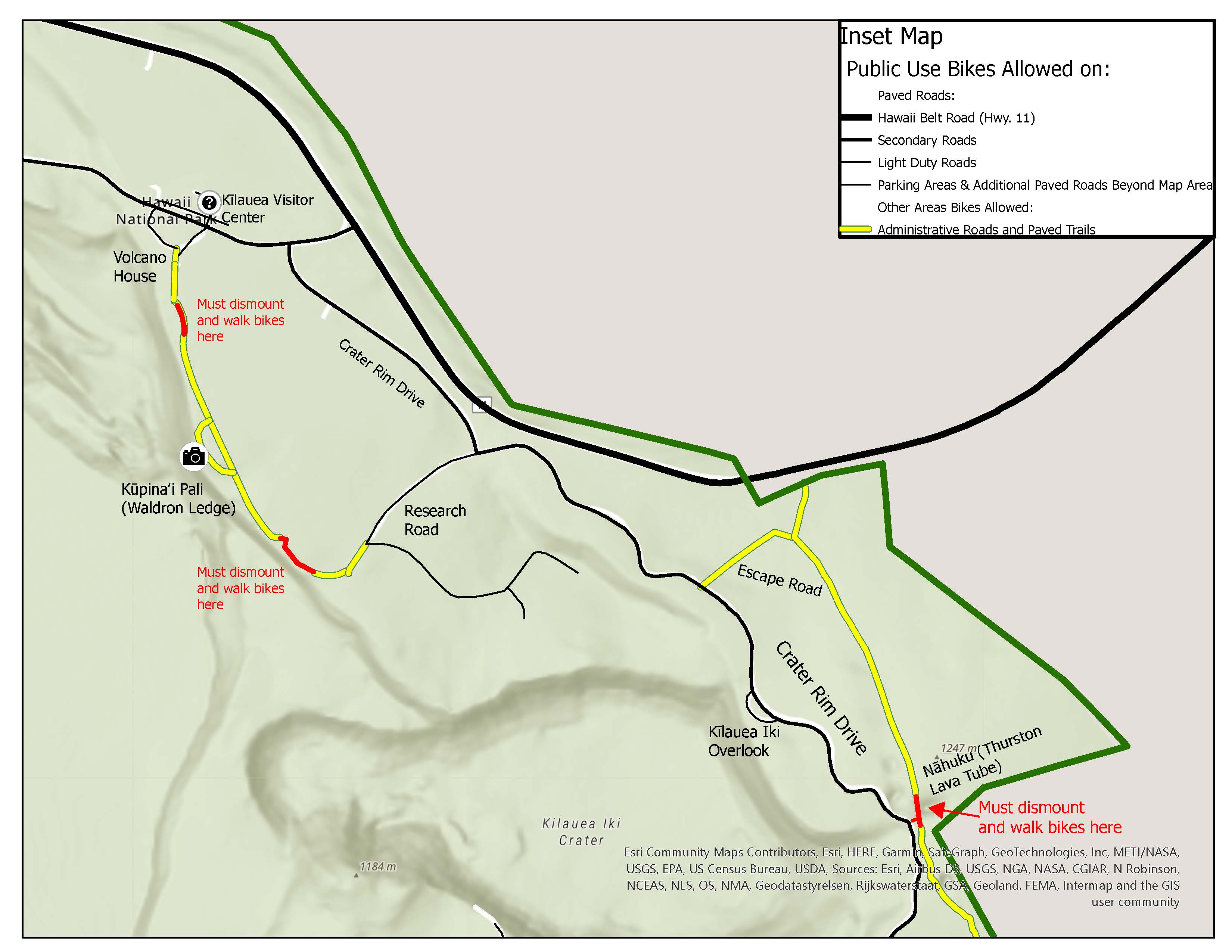 Map depicting where you can bike in the park.