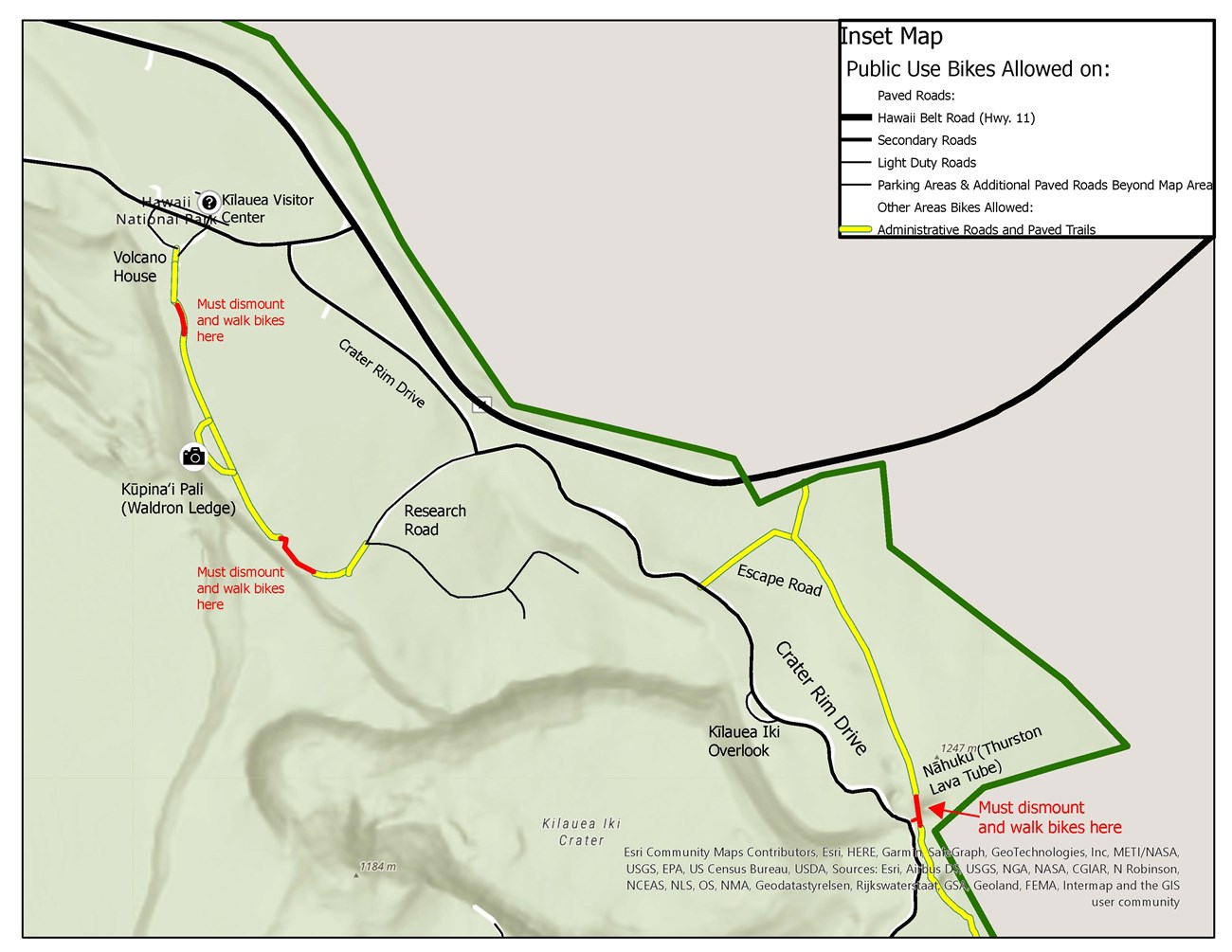 Map depicting where you can bike in the park.