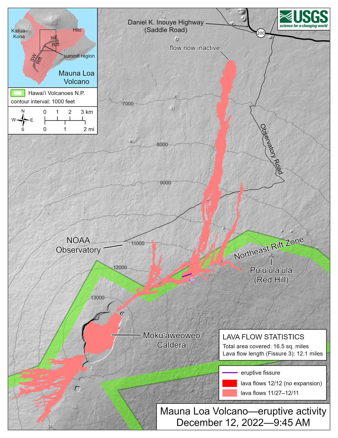 Map of the current eruption of Mauna Loa.