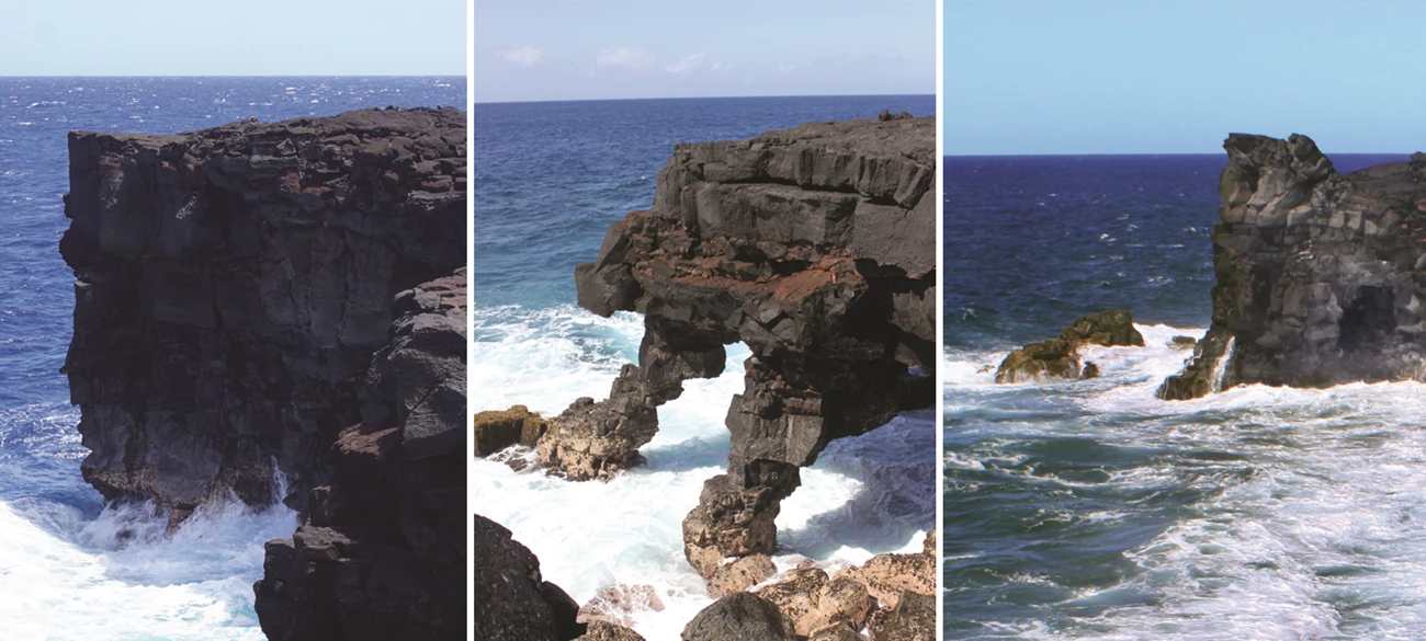 Sea Arch Formation Triptych of the stages of sea arch formation