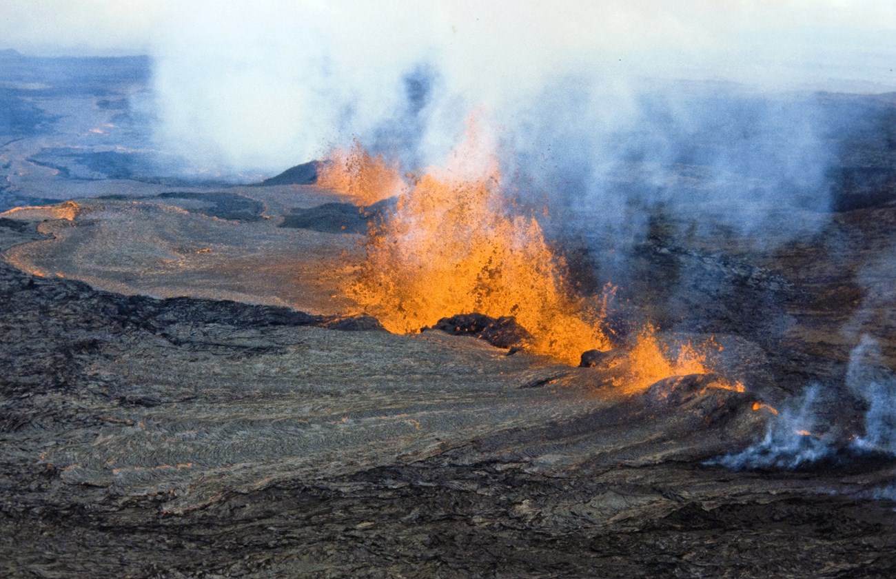 Volcanic fissure fountaining lava