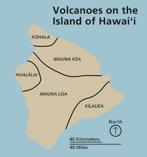 Map of the volcanoes on Hawaiʻi Island