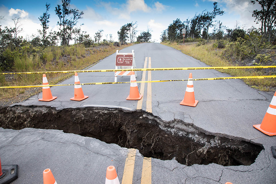 Large sinkhole at Kilauea Overlook intersection