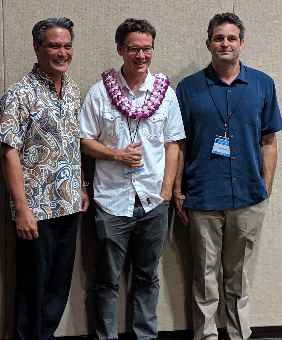 ‘Ōhi‘a Challenge winner Dr. Ryan Perroy center Three men standing