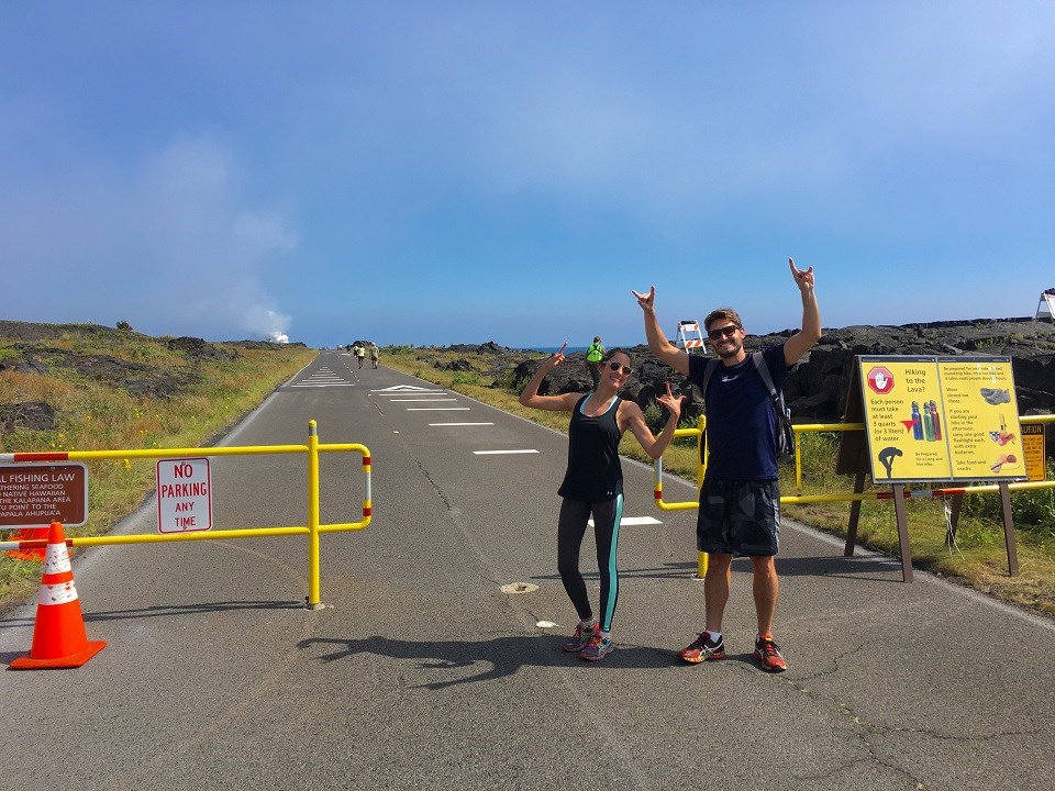 Happy visitors getting ready to hike to lava