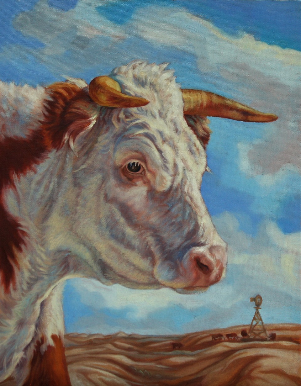 Oil painting of a cow's head