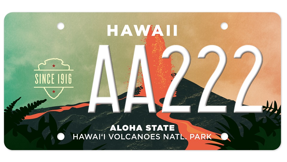 Volcano design on Hawai‘i Volcanoes NP license plate