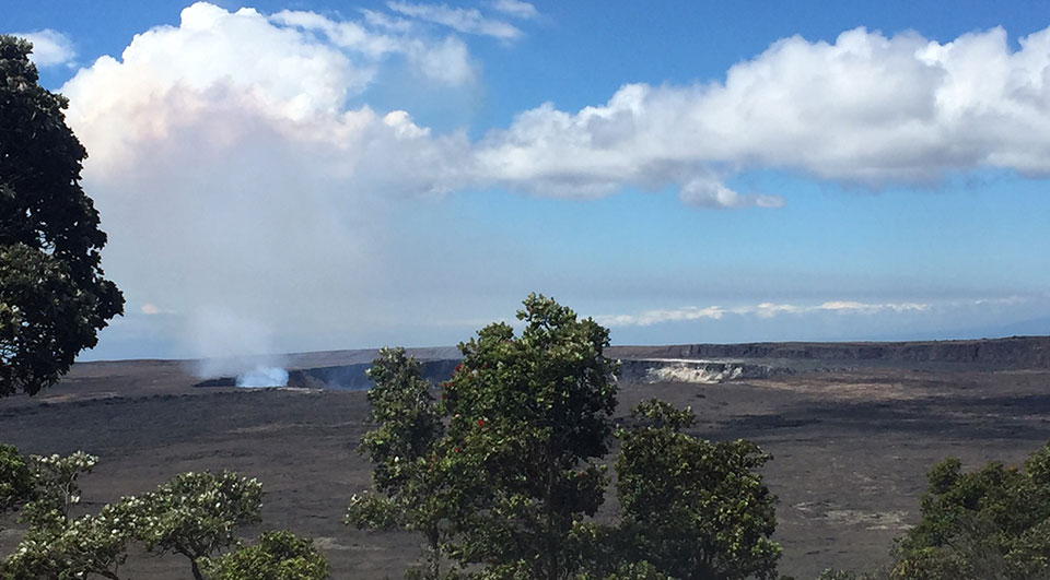 Halema‘uma‘u as seen from Crater Rim Trail near Steam Vents on Tuesday morning, the calm before the storms