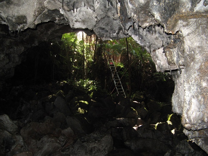 Ladder to the entrance of Puapo‘o lava tube