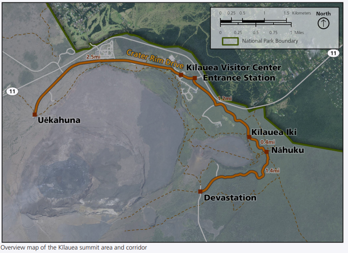 A map of the summit of Kilauea volcano