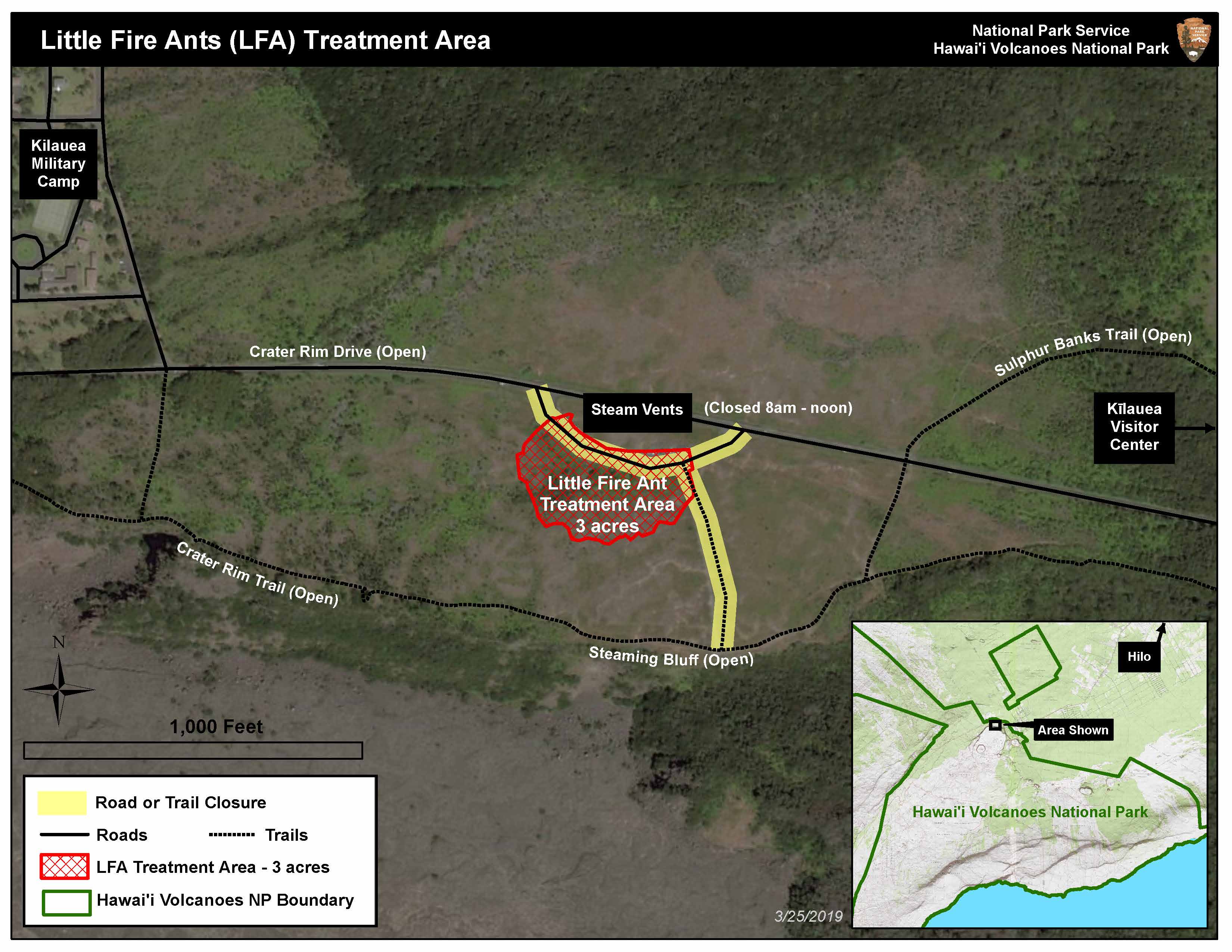 Map of little fire ant infestation and closure area in park Map of little fire ant infestation and closure area in park