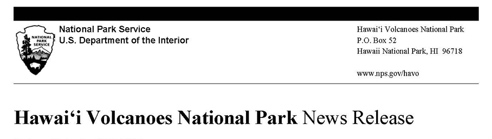 News Releases Hawaiʻi Volcanoes National Park (U S National Park