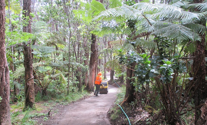 Repaving the exit trail at Thurston Lava Tube