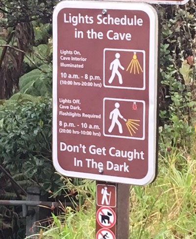 New light schedule sign posted at Thurston Lava Tube (Nāhuku)