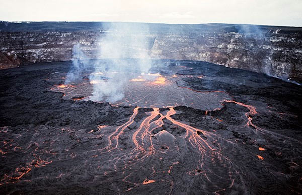 Lava lake and flows on Halema‘uma‘u Crater floor in 1968