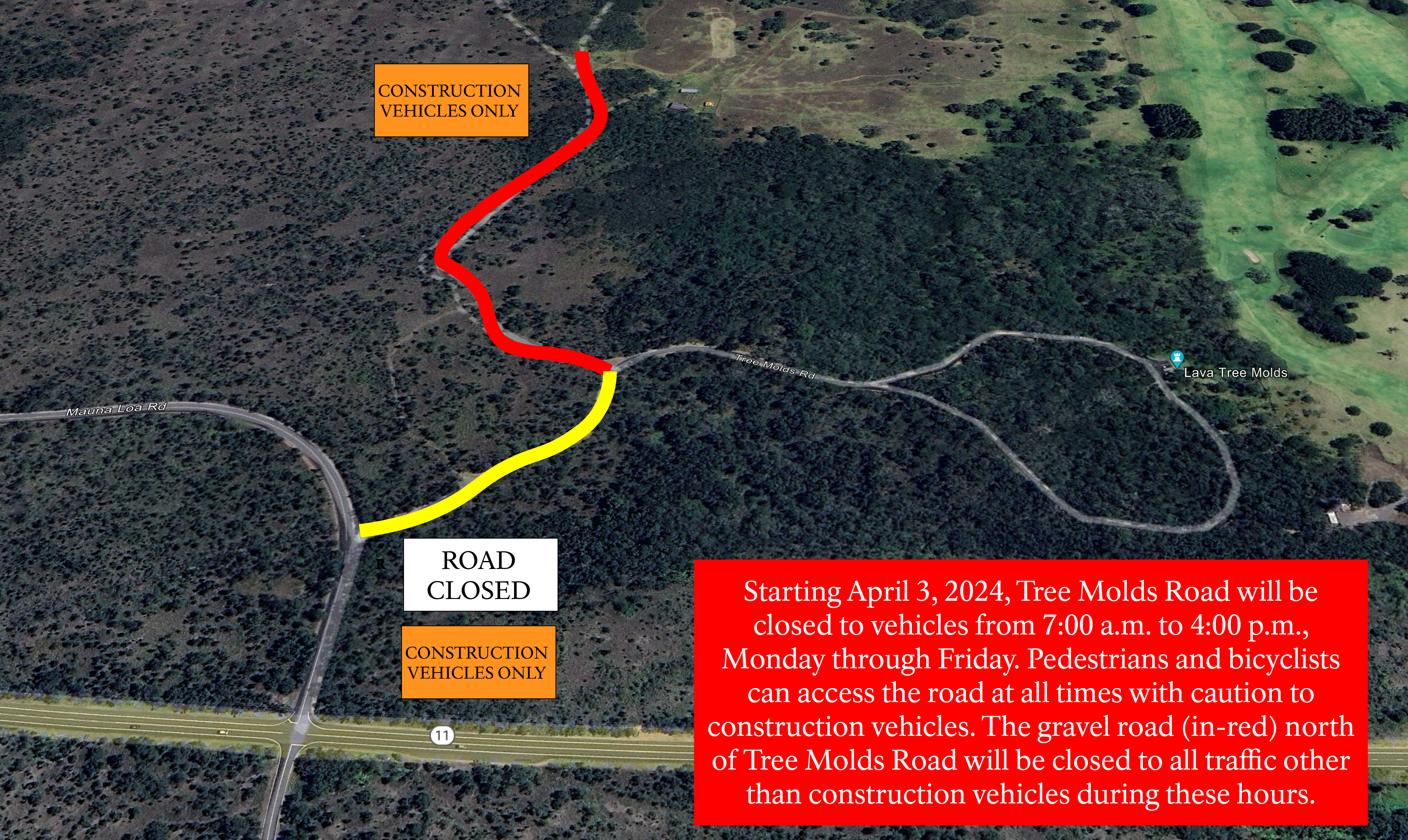 031724-HAVO-Tree Molds closure map A map depicting a road closure in Hawaiʻi Volcanoes National Park