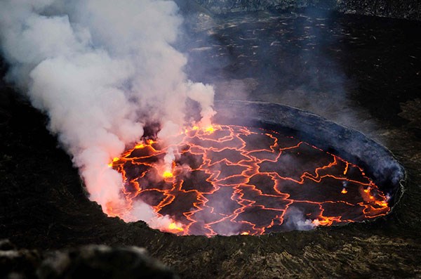 Nyiragongo volcano and lava lake in Virunga National Park