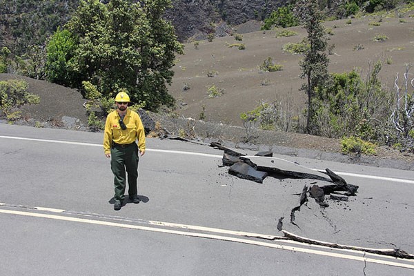 Damage to infrastructure within Hawaii Volcanos National Park. Primarily road damage caused by earthquake activity. Damage to infrastructure within Hawaii Volcanos National Park. Primarily road damage caused by earthquake activity.