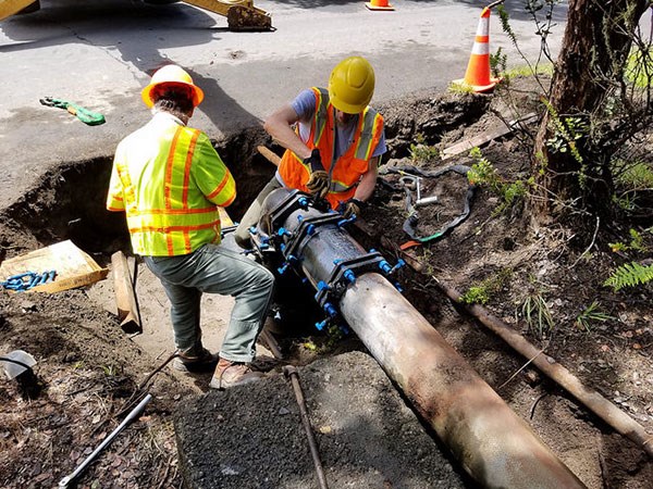 Park facilities and maintenance staff work on damaged water lines