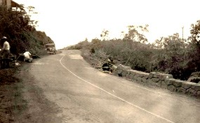 Civilian Conservation Corp workers build stone walls along Crater Rim Drive