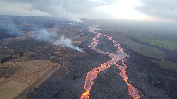Kīlauea’s lower East Rift Zone fissure 8 vent and lava flow on July 13, 2018 Kīlauea’s lower East Rift Zone fissure 8 vent and lava flow on July 13, 2018