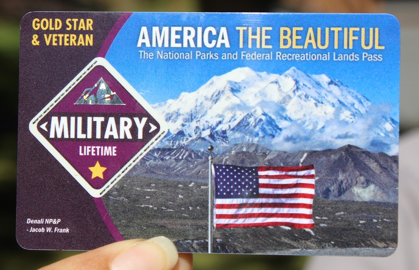 Closeup of the new Natioanl Park Service lifetime pass for U.S. veterans, military and Gold Star families