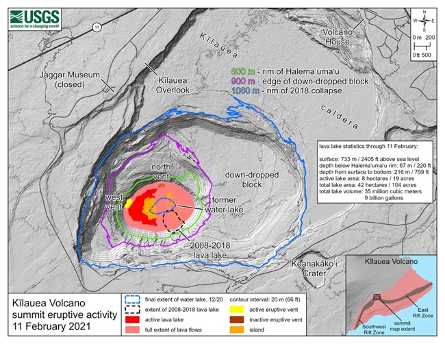 Map detailing the location of the 2020 summit eruption within the caldera of Kīlauea