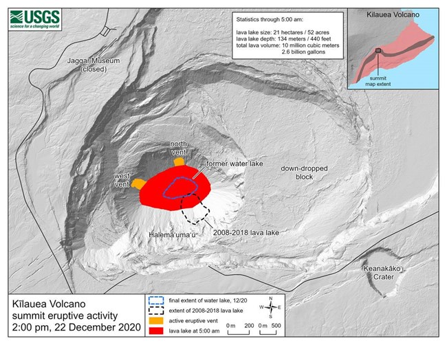 Map detailing the location of the 2020 summit eruption within the caldera of Kīlauea