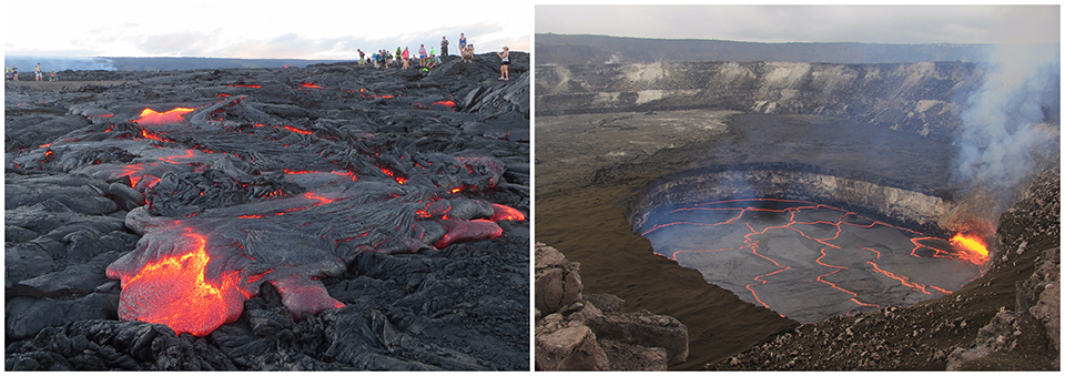 Pu‘u ‘Ō‘ō lava flow in July 2016 and the summit lava lake within Halema‘uma‘u Crater in January 2016