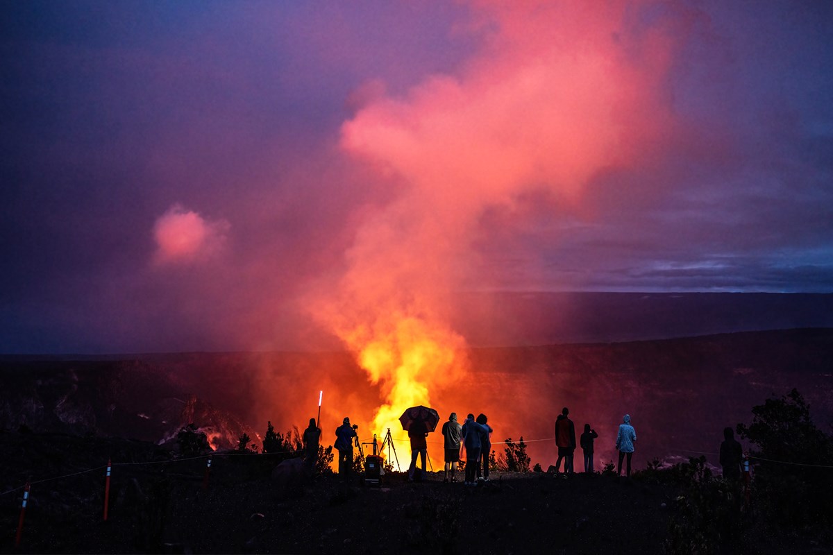 Visitors viewing an eruption