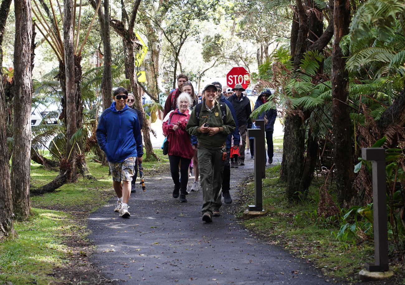 Ranger leading a group of visitors on a hike.