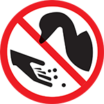 A &quot;no&quot; symbol over a human hand feeding a goose