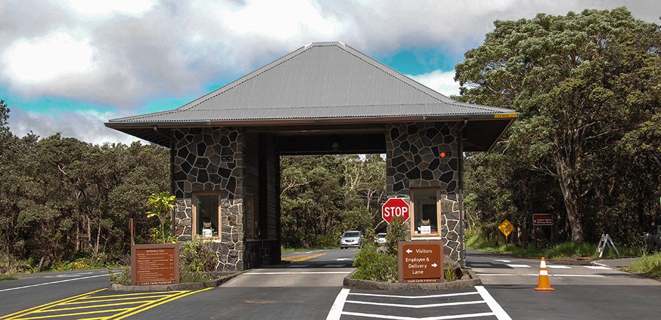 Entrance Station - Kīlauea Visitor Center is a Short Distance Ahead on the Right