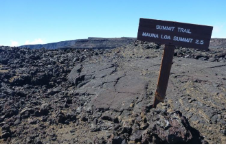Mauna Loa’s summit is seen on the horizon