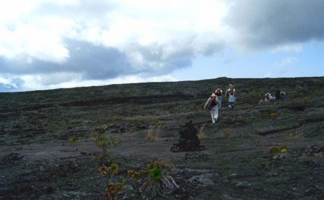 The trail is marked by ahu, or small cairns of piled rock
