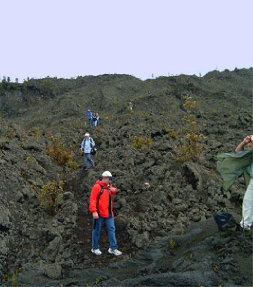 Waiting for the rest of the group to reach the floor of the crater