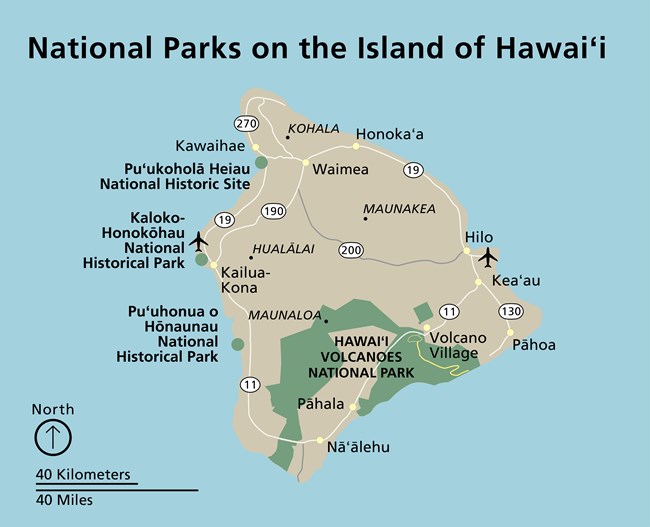 Map of National Park Units on the island of Hawaiʻi