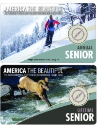 Two public Lands senior passes for 2020 with images of person skiing and a goat jumping