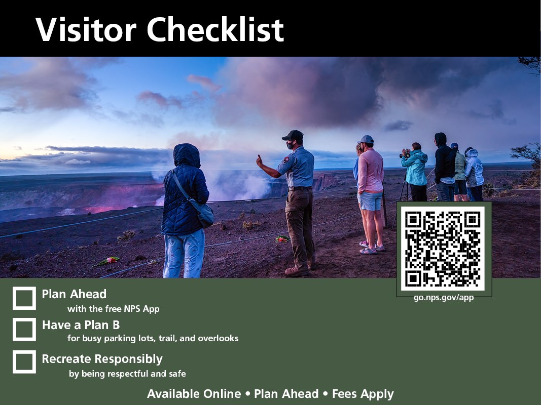 Park Flyer that is Titled, "Visitor Check List".  "Plan Your Visit, Have a Plan B, Recreate Responsibly"