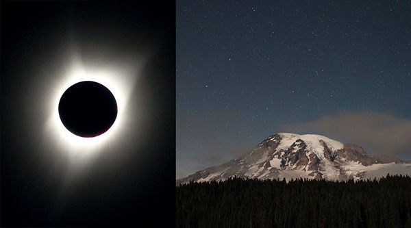 Cascade Volcanoes Beneath a Solar Eclipse