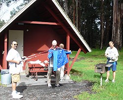 Jim helps Bob and Mike waterproof the gear.....just in case...