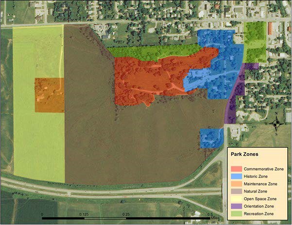 map shows the seven different locations managed by the park