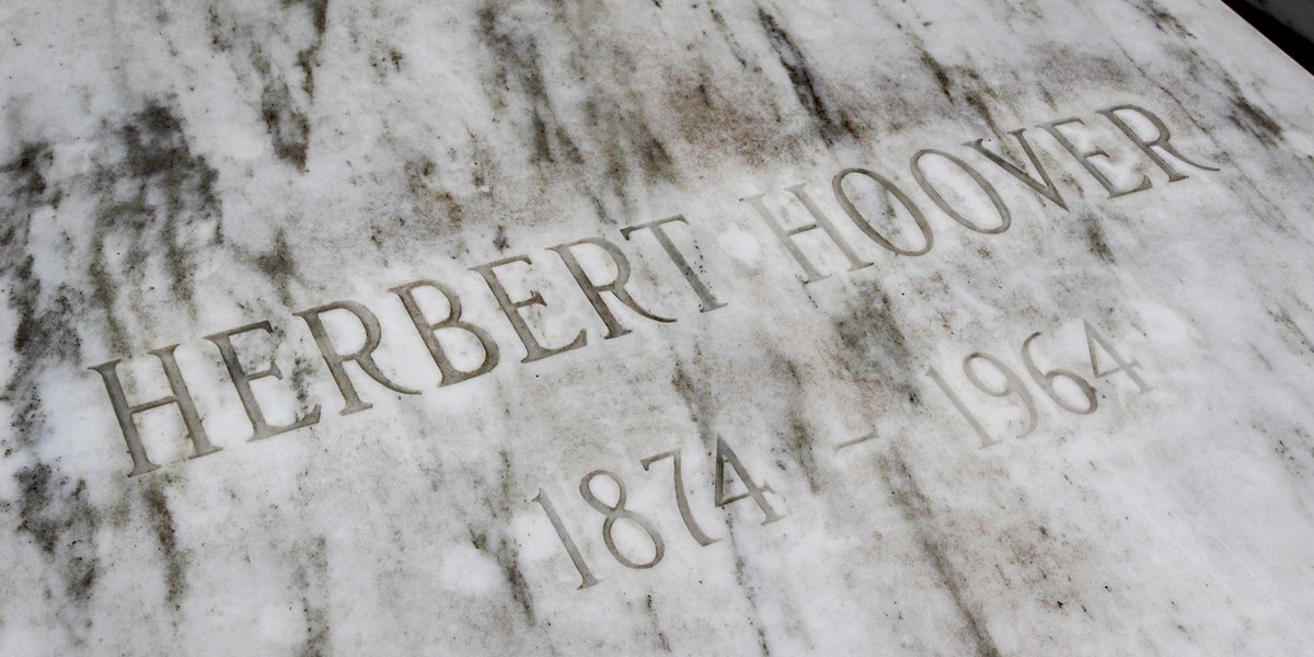 A marble ledger stone bears the inscription Herbert Hoover 1874-1964.