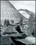 Zion-Mount Carmel Highway at Checkerboard Mesa, Zion National Park.