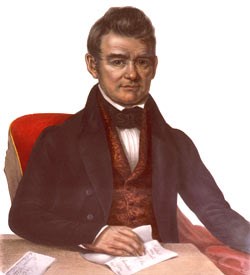 painting of man in formal attire sitting at desk with right hand on deskresting on top of a paper document