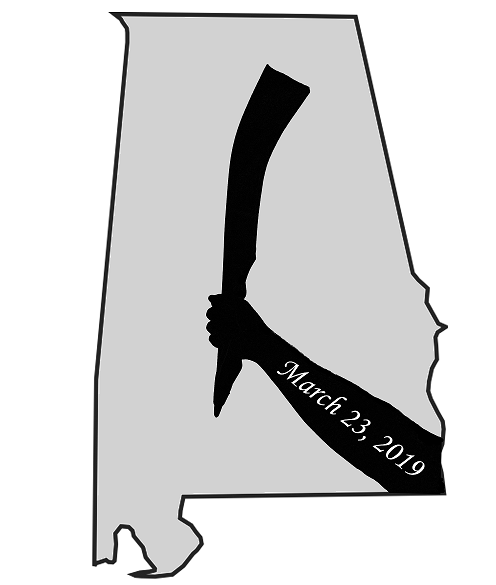 warclub_AL_date1 silhouette of AL and raised war club; date of March 23, 2019 written along arm